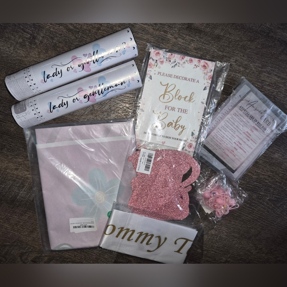 Baby Shower Decoration Set with Pink Glitter Accents